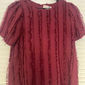 Anthropologie Everleigh Burgundy Fringe Blouse
